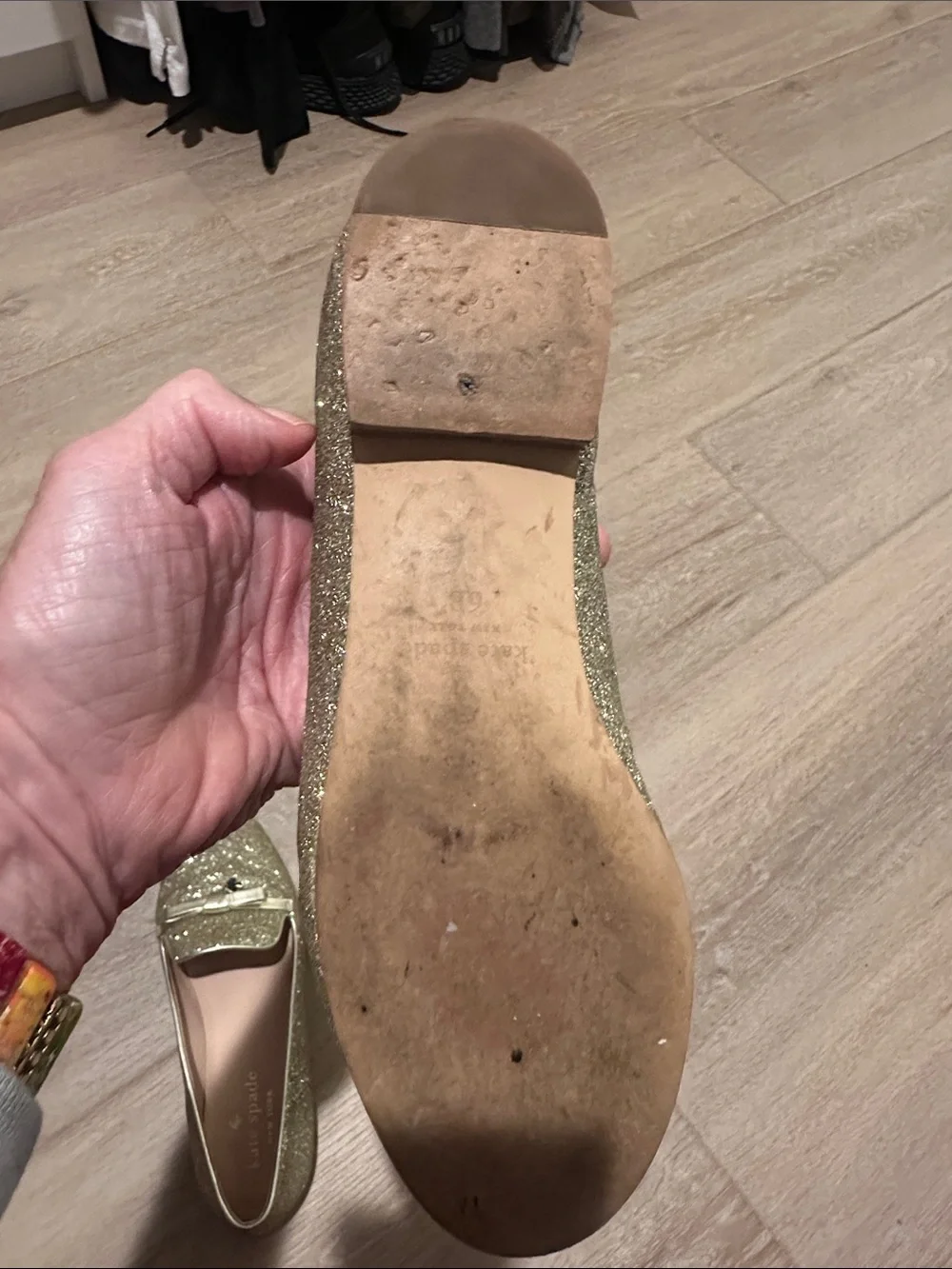 Kate Spade Georgia Metallic Gold Glitter Loafers with Bow Accent - Size 6